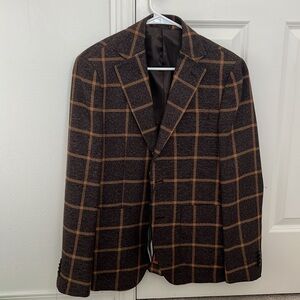 Dan John Brown Plaid Wool-Blend Blazer
